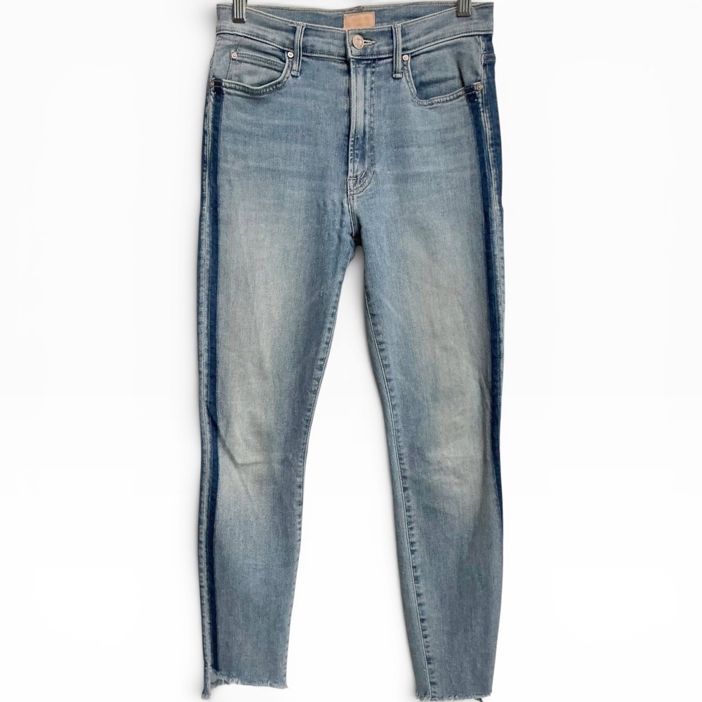Mother‎ Stunner Zip Ankle Step Fray Jeans Light Kitty Racer Side Stripe Size 26